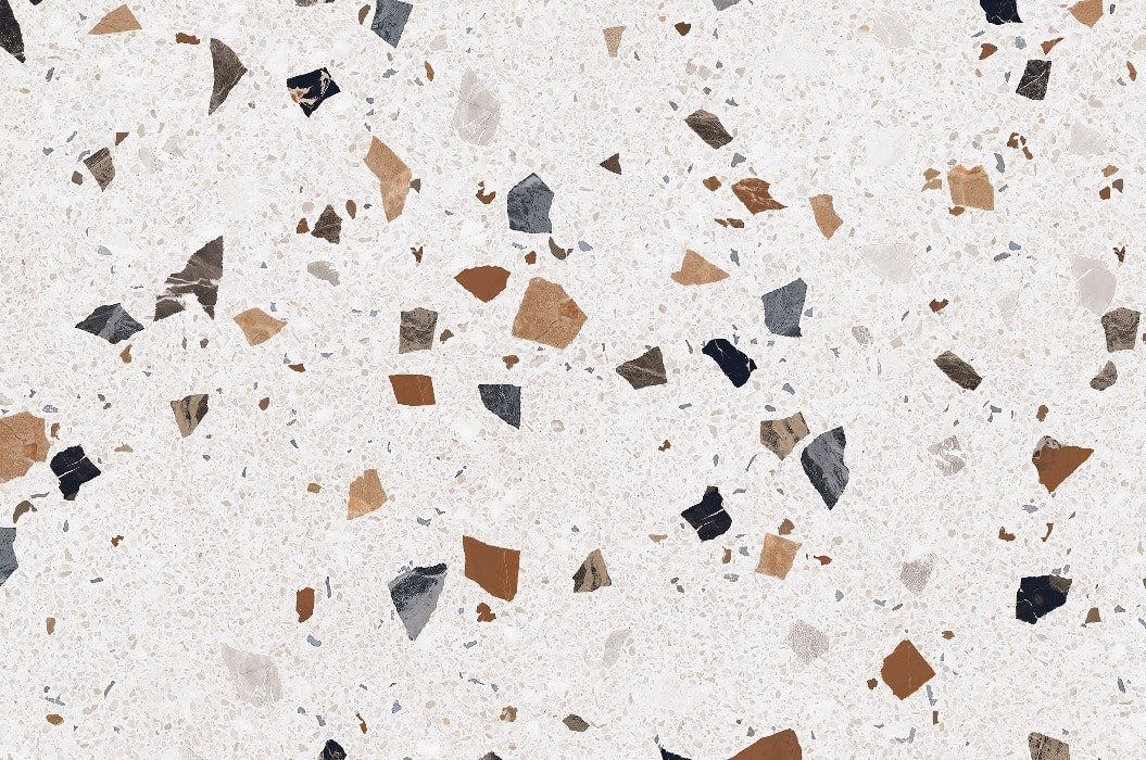 Terrazzo marble flooring seamless texture. Natural stones, granite, marble, quartz, limestone, concrete. Beige background with colored chips.